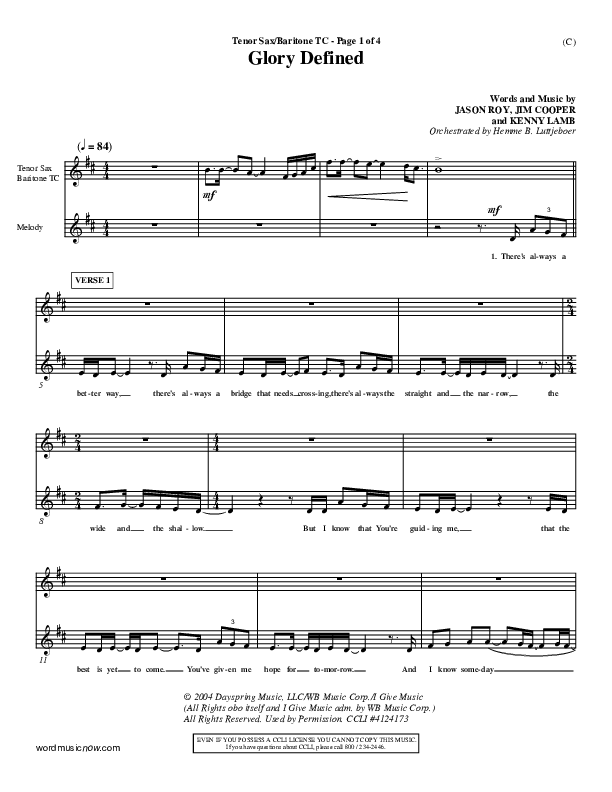 Glory Defined Tenor Sax/Baritone T.C. (Jason Roy)