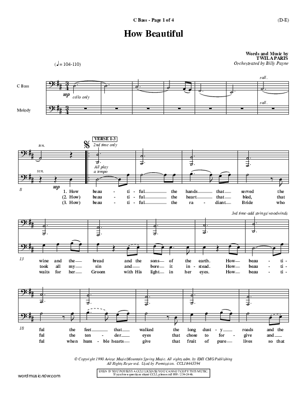 How Beautiful Contrabass (Twila Paris)