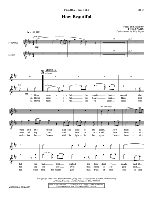 How Beautiful Flute/Oboe (Twila Paris)