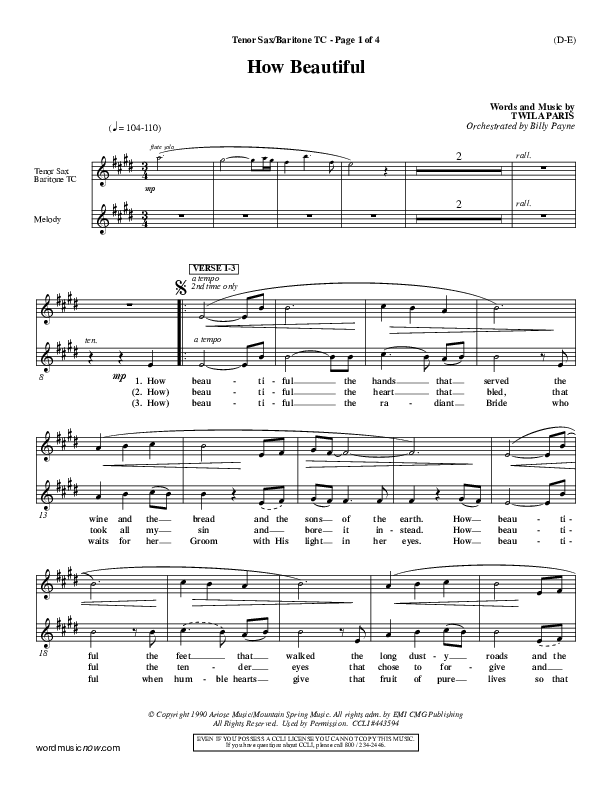 How Beautiful Tenor Sax 2 (Twila Paris)