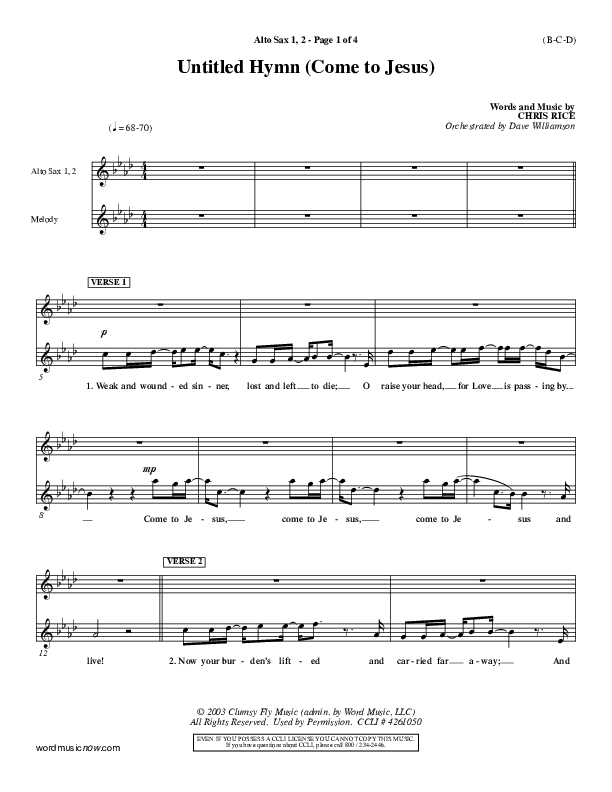 Untitled Hymn (Come To Jesus) Alto Sax 1/2 (Chris Rice)