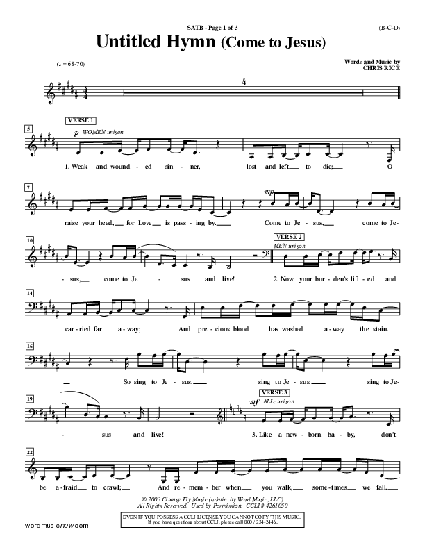 Untitled Hymn (Come To Jesus) Choir Vocals (SATB) (Chris Rice)