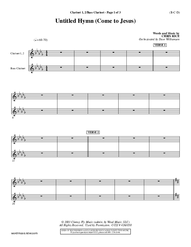 Untitled Hymn (Come To Jesus) Clarinet 1/2, Bass Clarinet (Chris Rice)