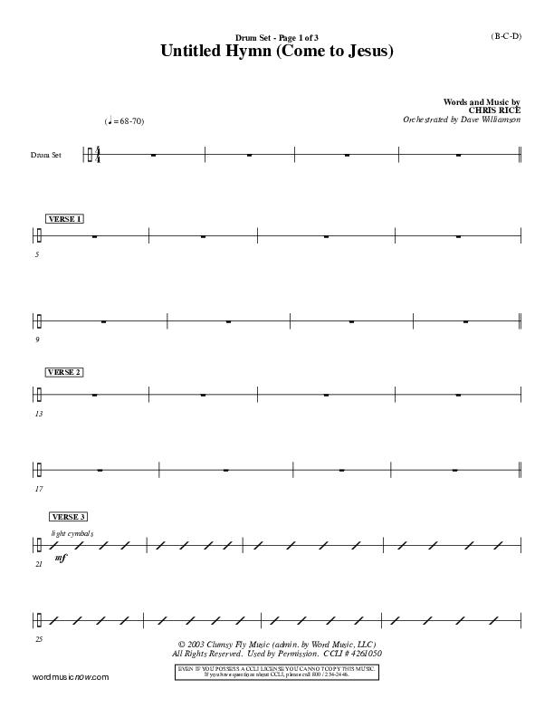 Untitled Hymn (Come To Jesus) Drum Set (Chris Rice)