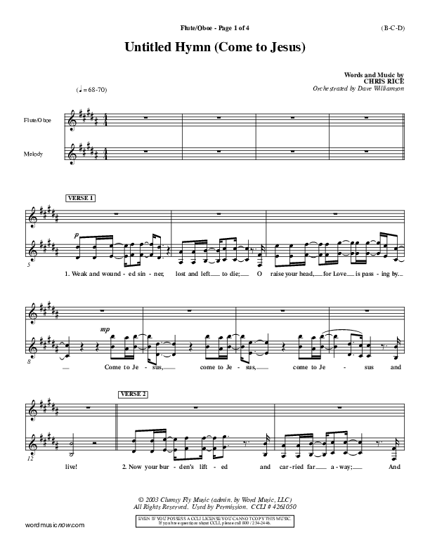 Untitled Hymn (Come To Jesus) Flute/Oboe (Chris Rice)