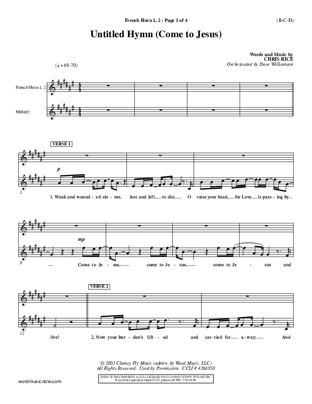 Untitled Hymn (Come To Jesus) French Horn 1/2 (Chris Rice)