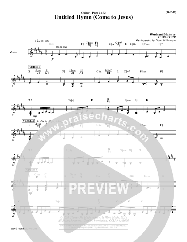 Untitled Hymn (Come To Jesus) Guitar (Chris Rice)
