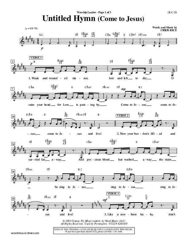 Untitled Hymn (Come To Jesus) Lead Sheet (Chris Rice)