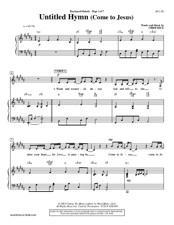 Untitled Hymn (Come To Jesus) Lead Sheet (Chris Rice)