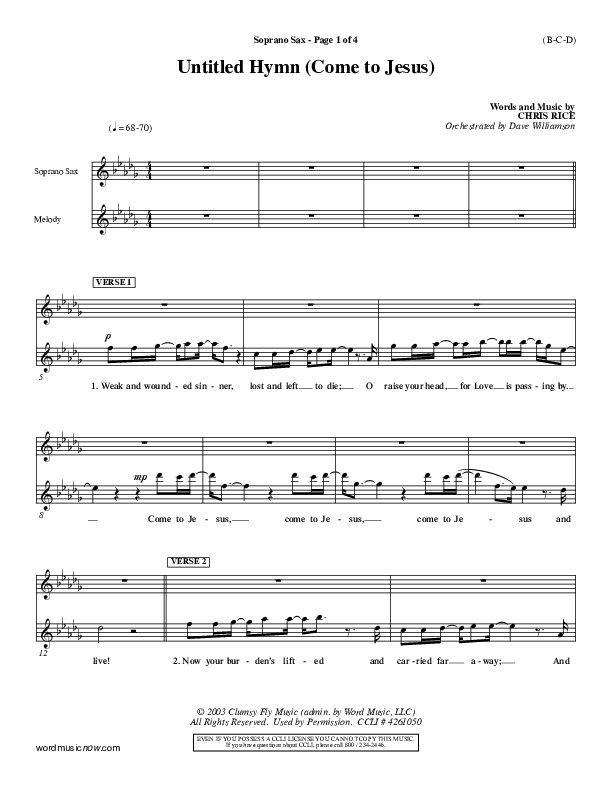 Untitled Hymn (Come To Jesus) Soprano Sax (Chris Rice)