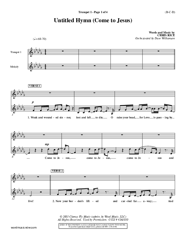 Untitled Hymn (Come To Jesus) Trumpet 1 (Chris Rice)
