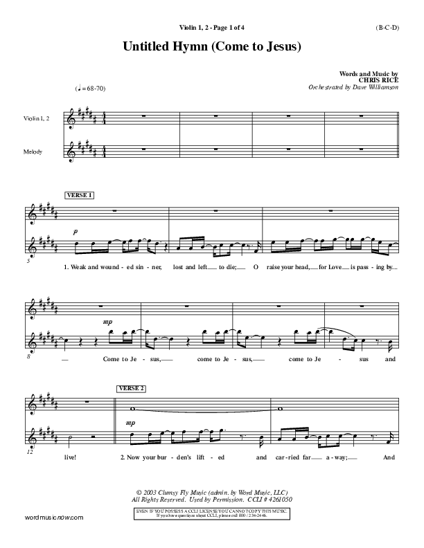 Untitled Hymn (Come To Jesus) Violin 1/2 (Chris Rice)