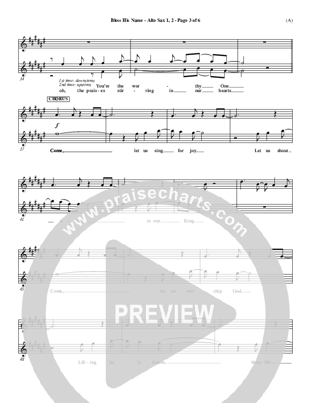 Bless His Name Alto Sax 1/2 (Tony Sanchez)