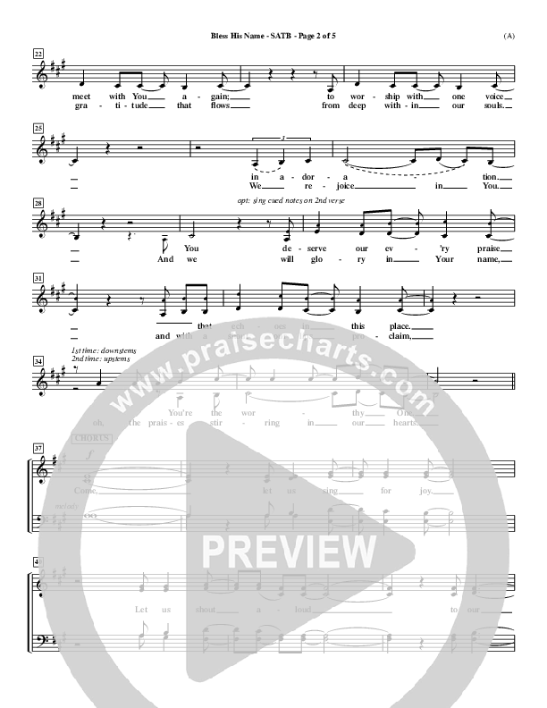 Bless His Name Choir Sheet (SATB) (Tony Sanchez)