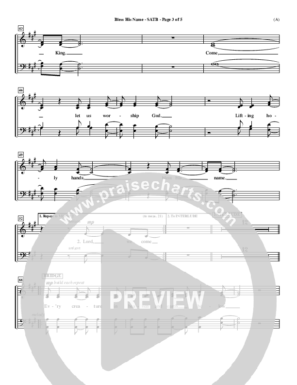Bless His Name Choir Sheet (SATB) (Tony Sanchez)