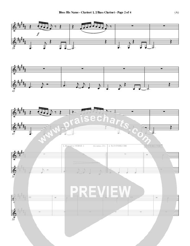 Bless His Name Clarinet 1/2, Bass Clarinet (Tony Sanchez)