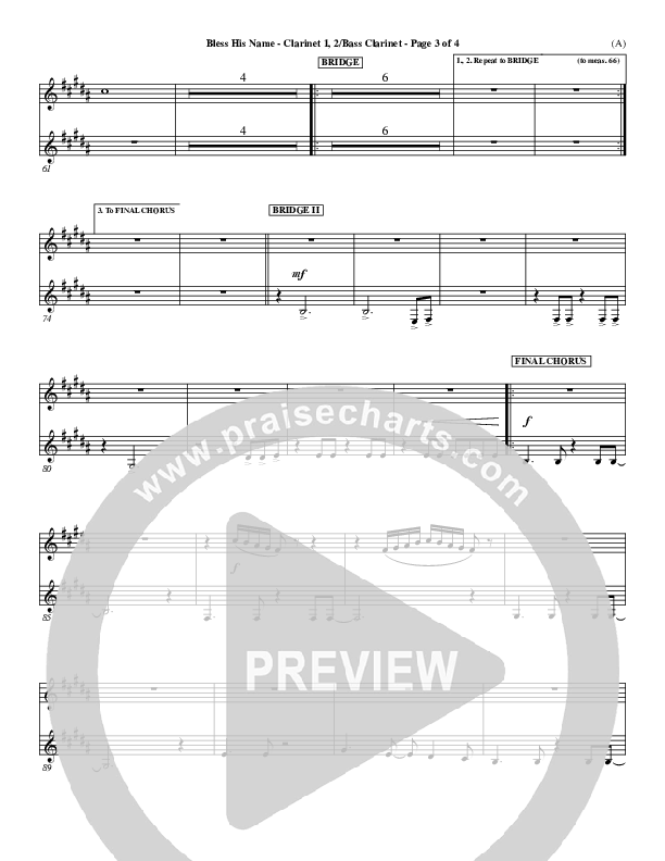 Bless His Name Clarinet 1/2, Bass Clarinet (Tony Sanchez)