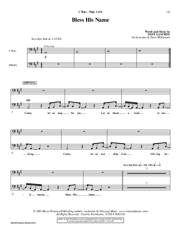 Bless His Name Contrabass (Tony Sanchez)