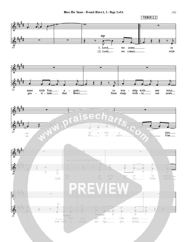 Bless His Name French Horn 1/2 (Tony Sanchez)