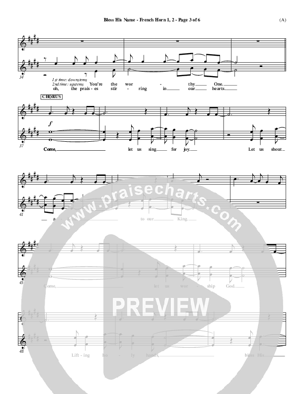 Bless His Name French Horn 1/2 (Tony Sanchez)