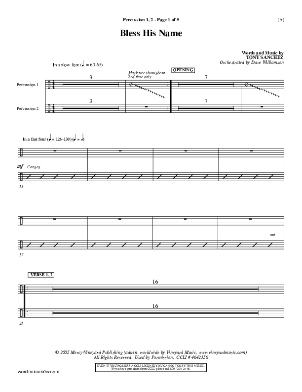 Bless His Name Percussion 1/2 (Tony Sanchez)