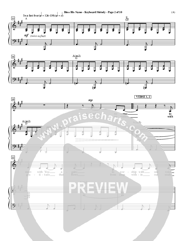 Bless His Name Lead Sheet (Tony Sanchez)