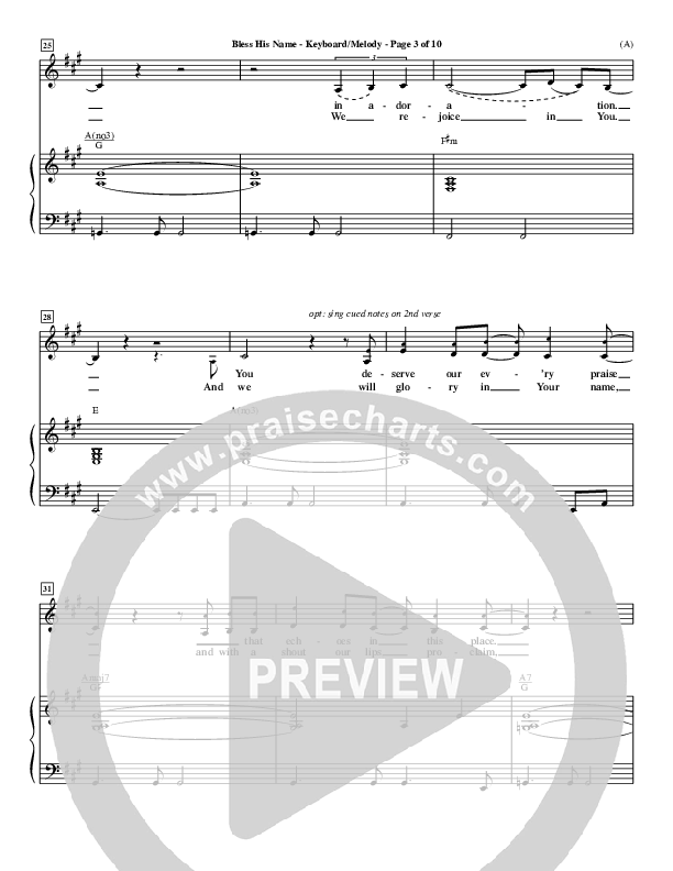 Bless His Name Lead Sheet (Tony Sanchez)