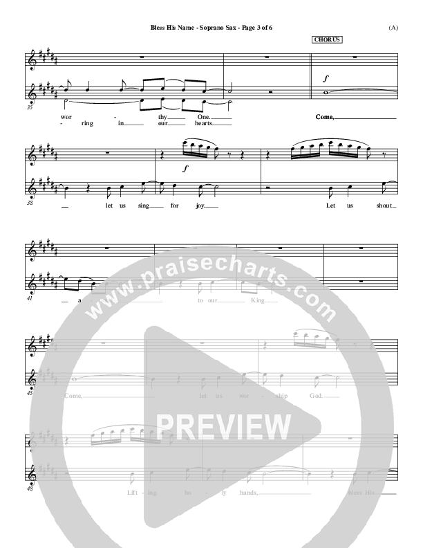 Bless His Name Soprano Sax (Tony Sanchez)