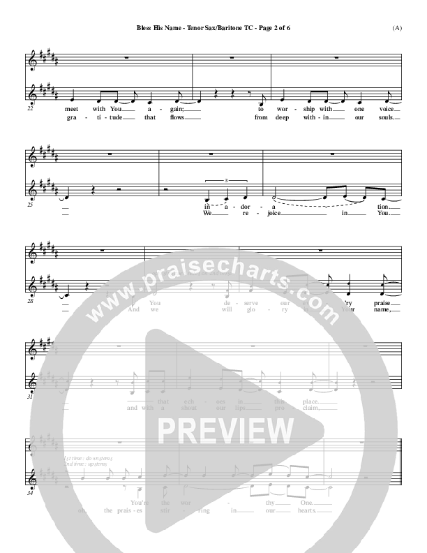 Bless His Name Tenor Sax/Baritone T.C. (Tony Sanchez)