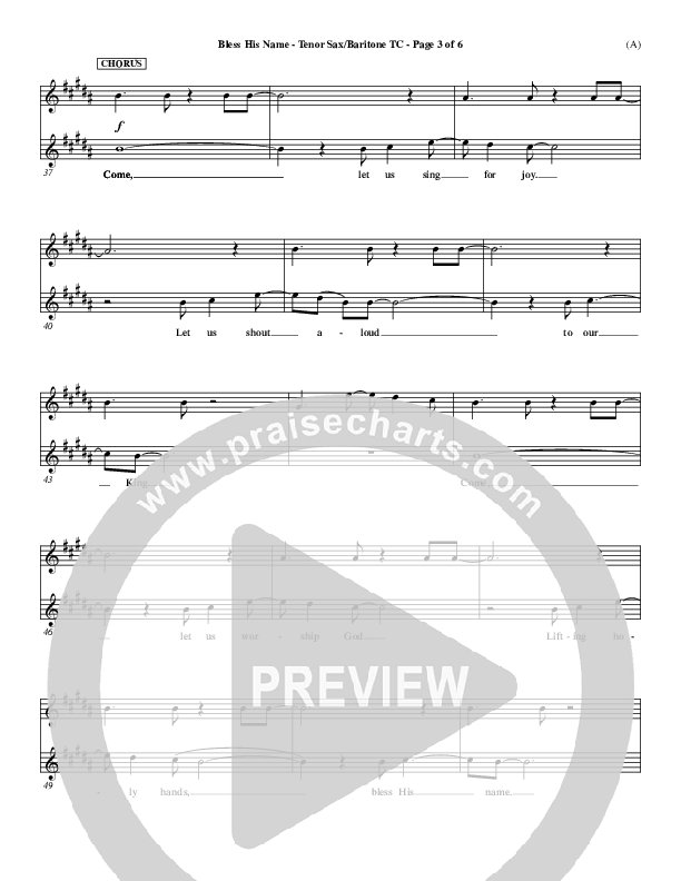 Bless His Name Tenor Sax/Baritone T.C. (Tony Sanchez)