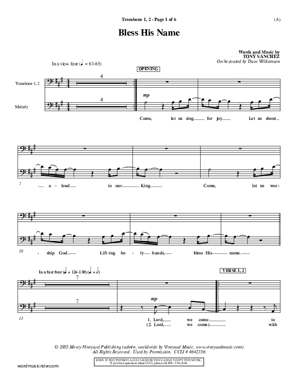 Bless His Name Trombone 1/2 (Tony Sanchez)