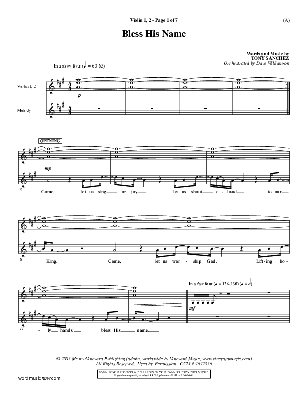 Bless His Name Violin 1/2 (Tony Sanchez)