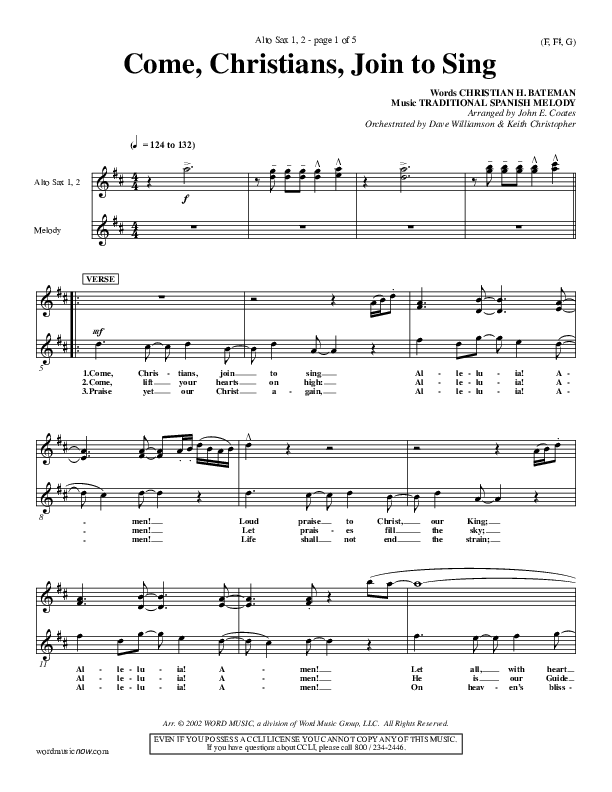 Come Christians Join To Sing Alto Sax 1/2 (Christian Bateman)