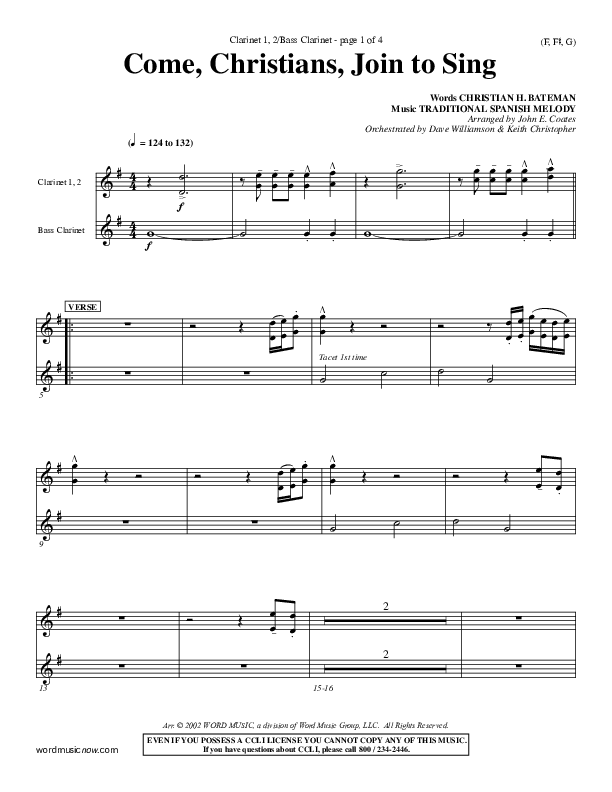 Come Christians Join To Sing Clarinet 1/2, Bass Clarinet (Christian Bateman)