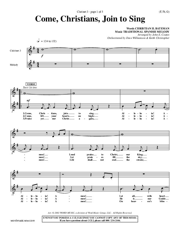 Come Christians Join To Sing Clarinet 3 (Christian Bateman)