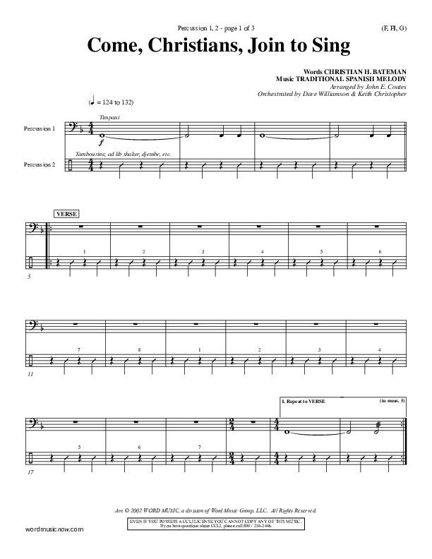 Come Christians Join To Sing Percussion 1/2 (Christian Bateman)
