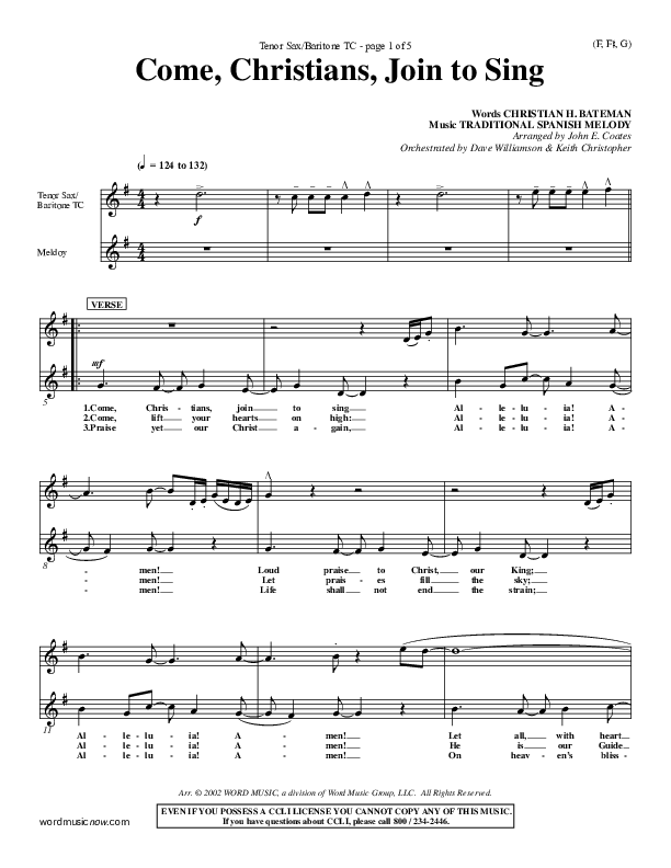 Come Christians Join To Sing Tenor Sax/Baritone T.C. (Christian Bateman)
