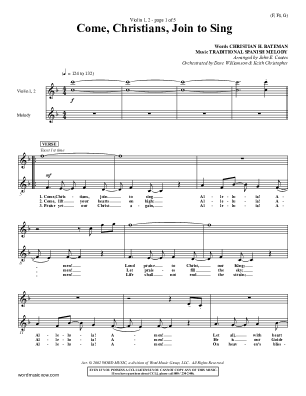 Come Christians Join To Sing Violin 1/2 (Christian Bateman)