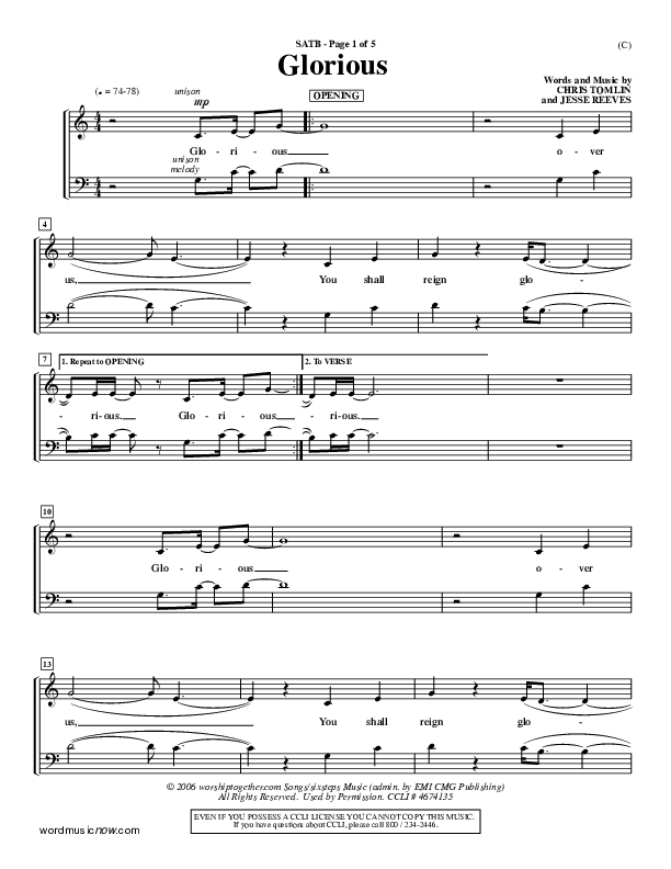 Glorious Choir Sheet (SATB) (Chris Tomlin)
