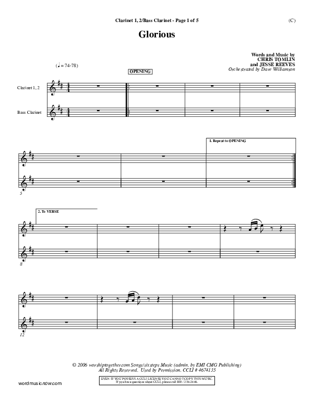 Glorious Clarinet 1/2, Bass Clarinet (Chris Tomlin)