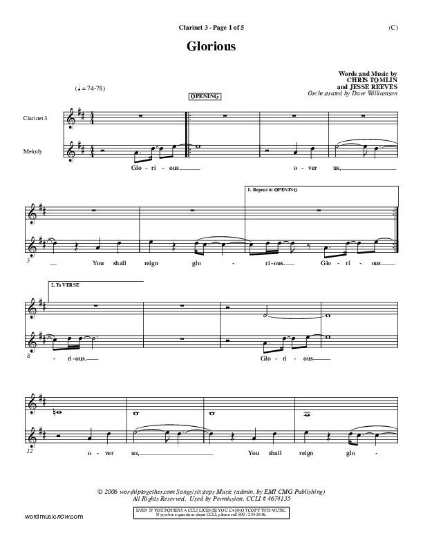 Glorious Clarinet 3 (Chris Tomlin)