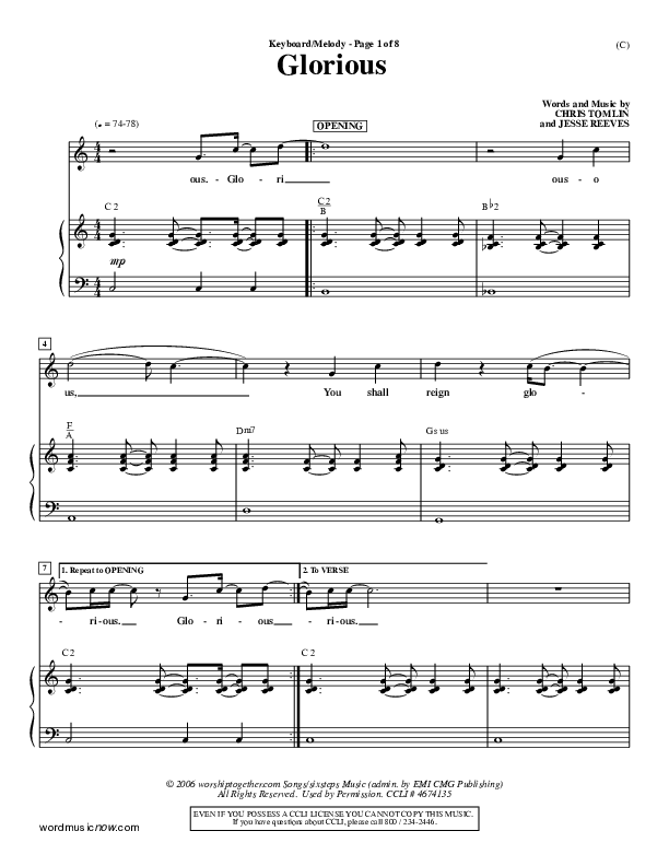 Glorious Piano/Vocal (Chris Tomlin)