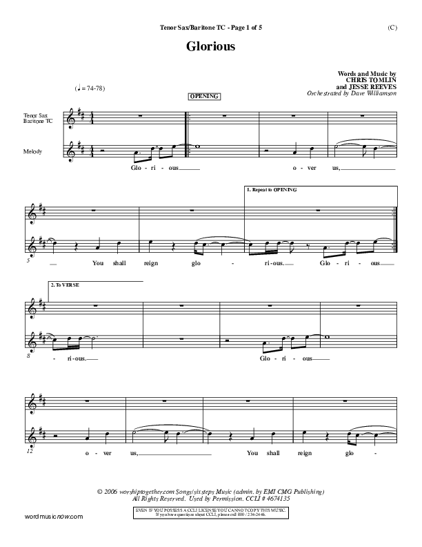 Glorious Tenor Sax/Baritone T.C. (Chris Tomlin)