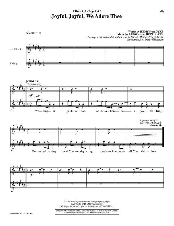 Joyful Joyful We Adore Thee French Horn 1/2 (Charlie Hall)