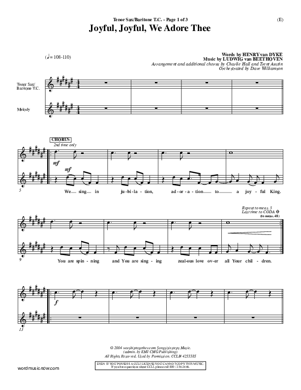Joyful Joyful We Adore Thee Tenor Sax 2 (Charlie Hall)