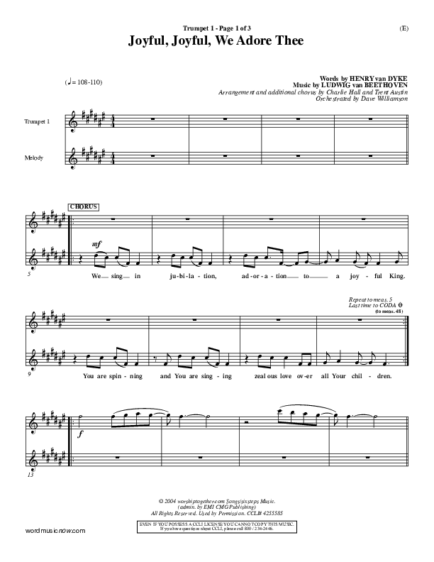 Joyful Joyful We Adore Thee Trumpet 1 (Charlie Hall)