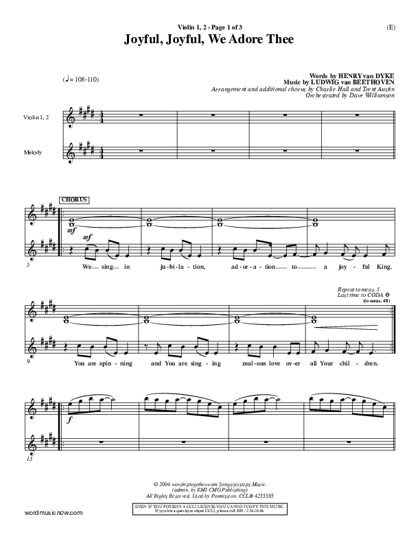 Joyful Joyful We Adore Thee Violin 1/2 (Charlie Hall)