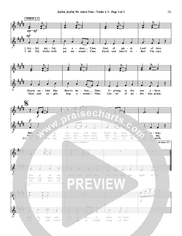 Joyful Joyful We Adore Thee Violin 1/2 (Charlie Hall)