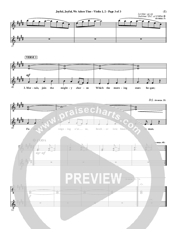 Joyful Joyful We Adore Thee Violin 1/2 (Charlie Hall)