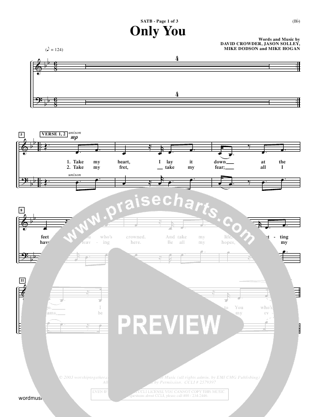 Only You Sheet Music PDF (David Crowder) PraiseCharts